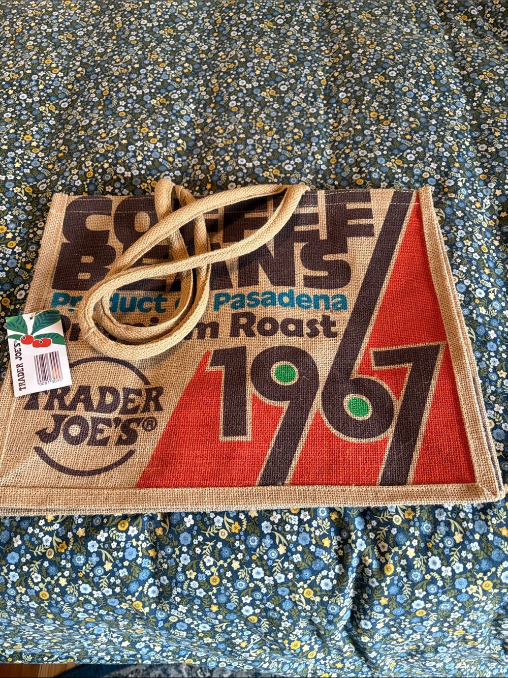 Trader Joe's 1967 Burlap Tote Bag - coffee beans